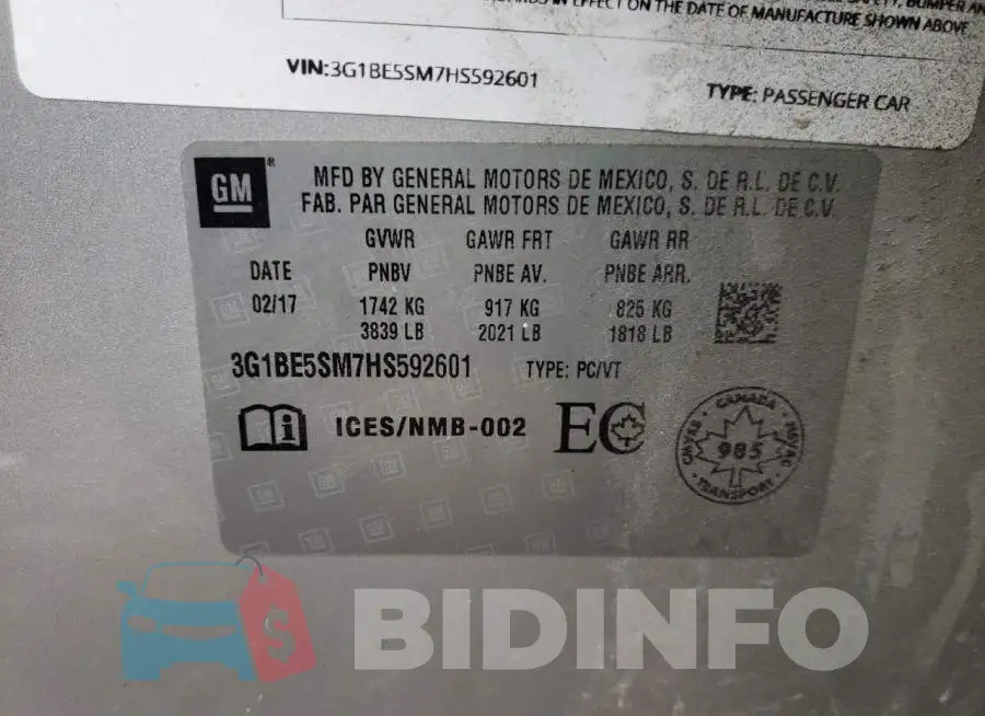 3G1BE5SM7HS592601 Photo# 13