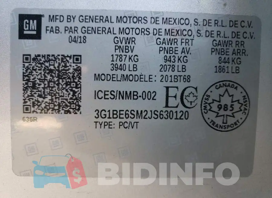 3G1BE6SM2JS630120 Photo# 10