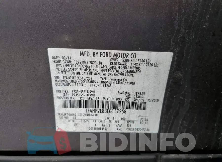 1FAHP2E83EG157258 Photo# 12