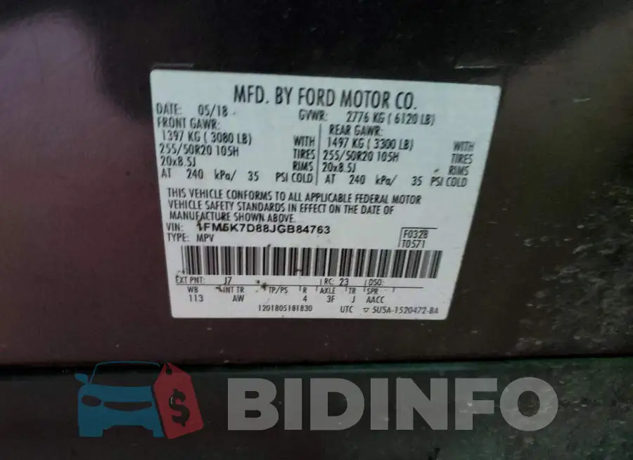 1FM5K7D88JGB84763 Photo# 13