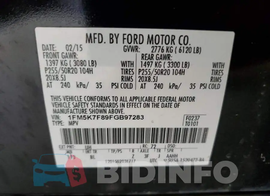 1FM5K7F89FGB97283 Photo# 13