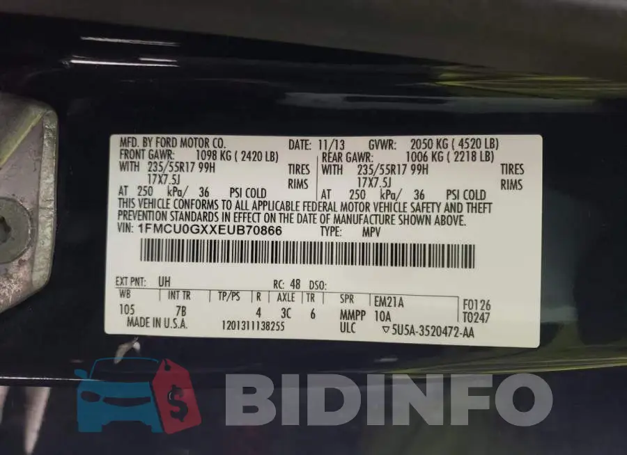 1FMCU0GXXEUB70866 Photo# 12