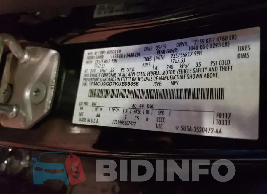 1FMCU9GD7KUB98856 Photo# 13