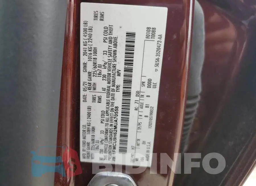 1FMCU9H62MUA70558 Photo# 13