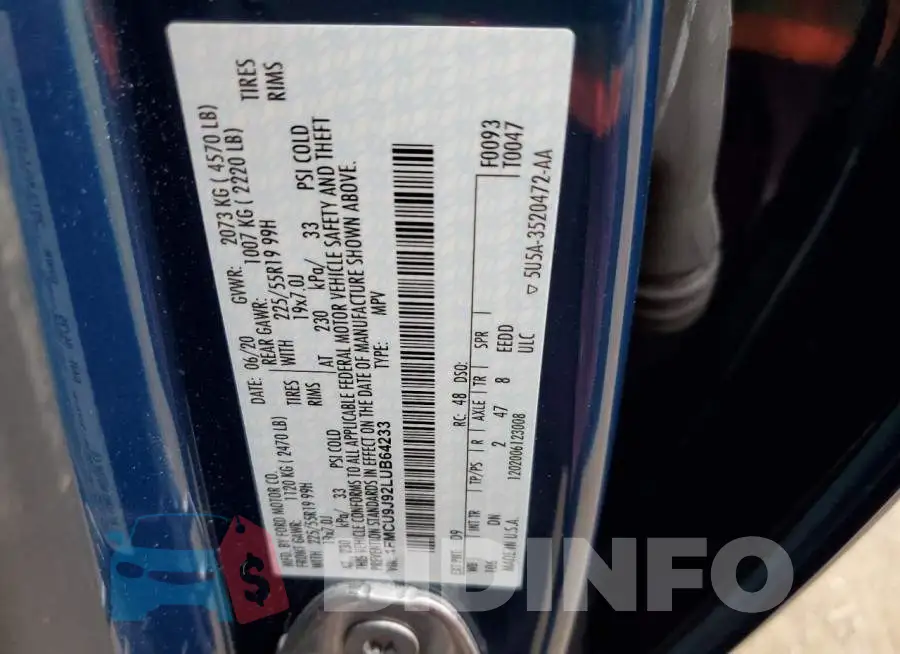 1FMCU9J92LUB64233 Photo# 12