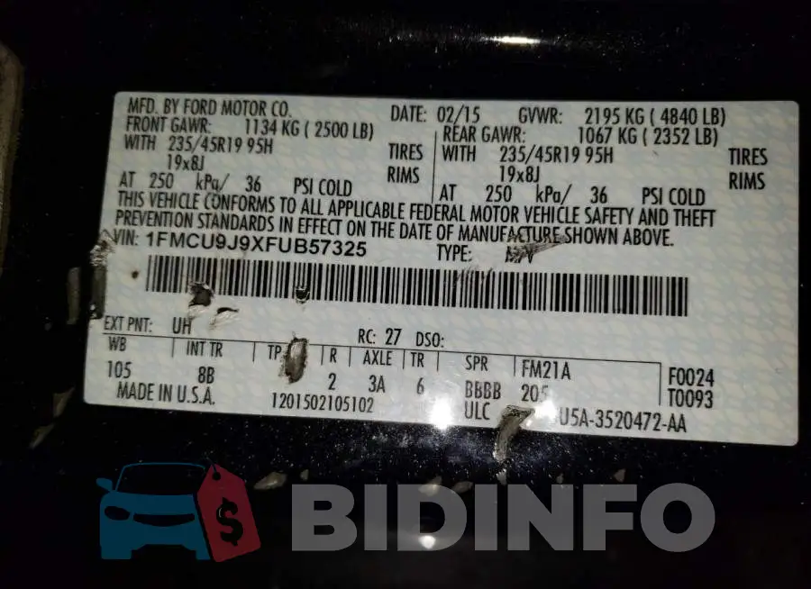 1FMCU9J9XFUB57325 Photo# 12