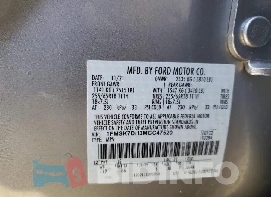 1FMSK7DH3MGC47520 Photo# 13