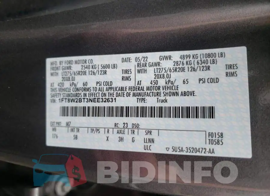 1FT8W2BT3NEE32631 Photo# 12