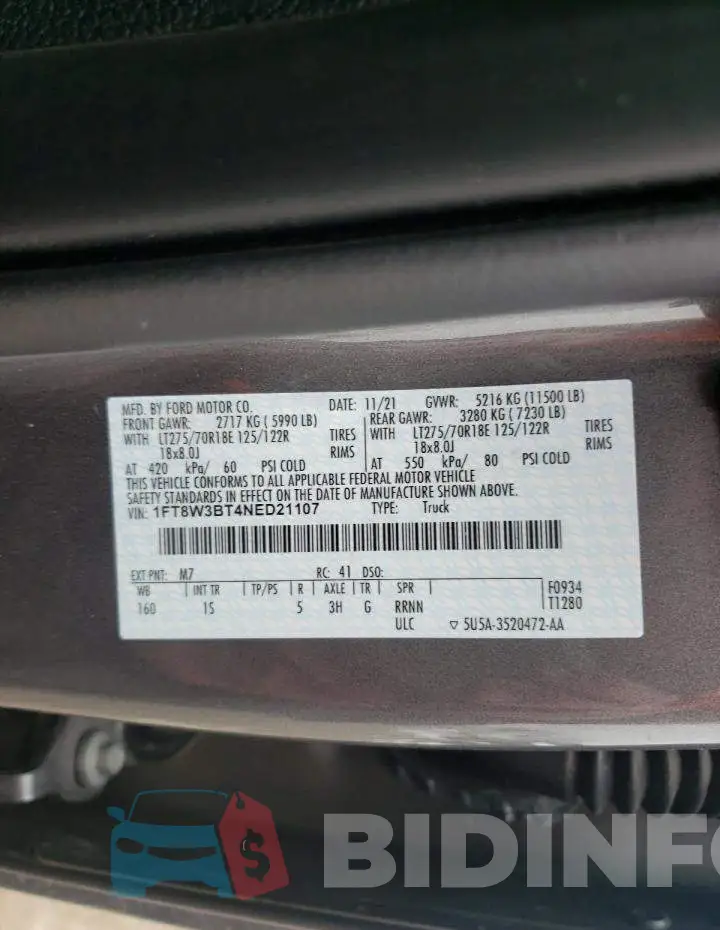 1FT8W3BT4NED21107 Photo# 12