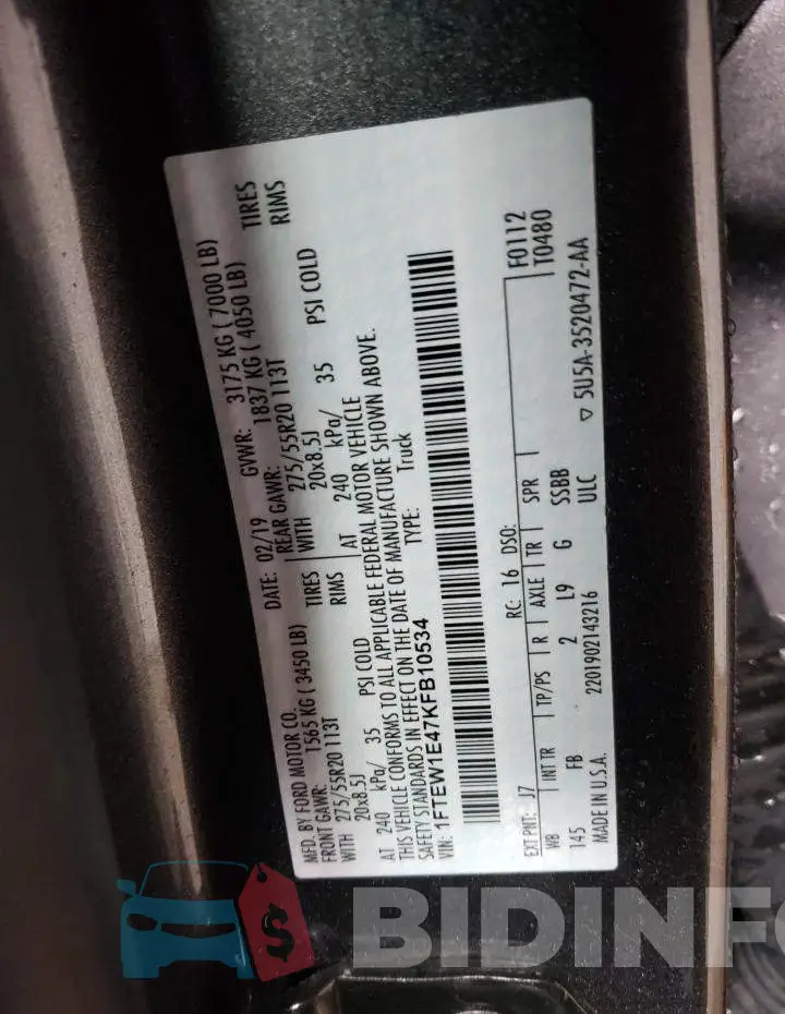 1FTEW1E47KFB10534 Photo# 12