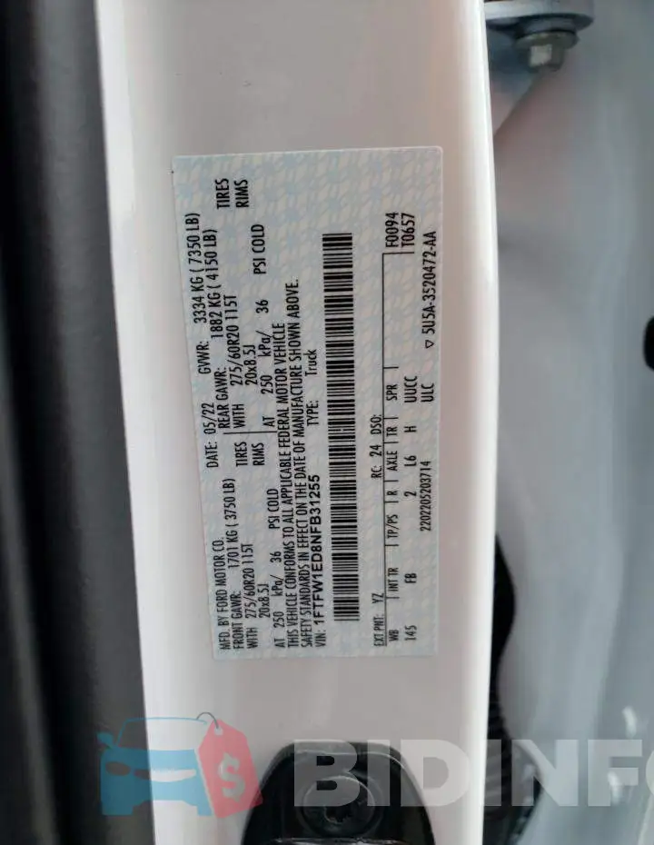 1FTFW1ED8NFB31255 Photo# 12