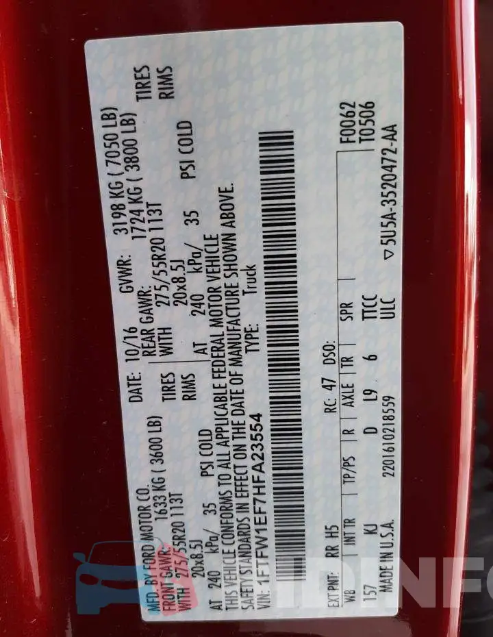 1FTFW1EF7HFA23554 Photo# 12