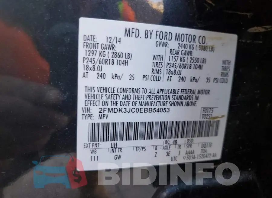 2FMDK3JC0EBB54053 Photo# 14