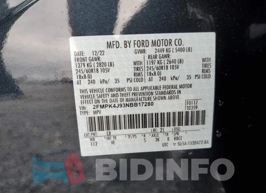 2FMPK4J93NBB17280 Photo# 12