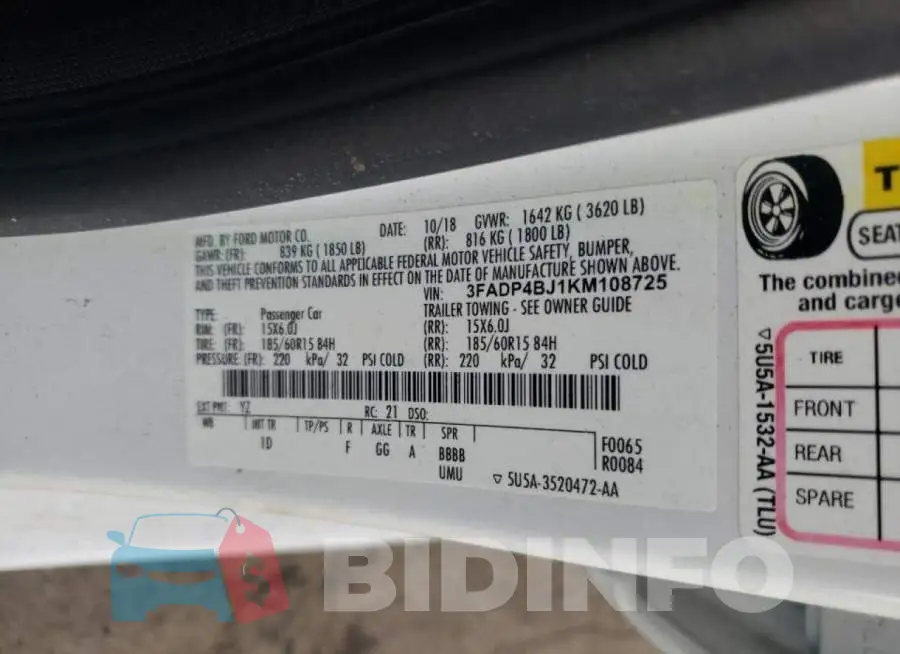3FADP4BJ1KM108725 Photo# 10