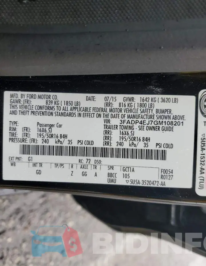 3FADP4EJ7GM108201 Photo# 12