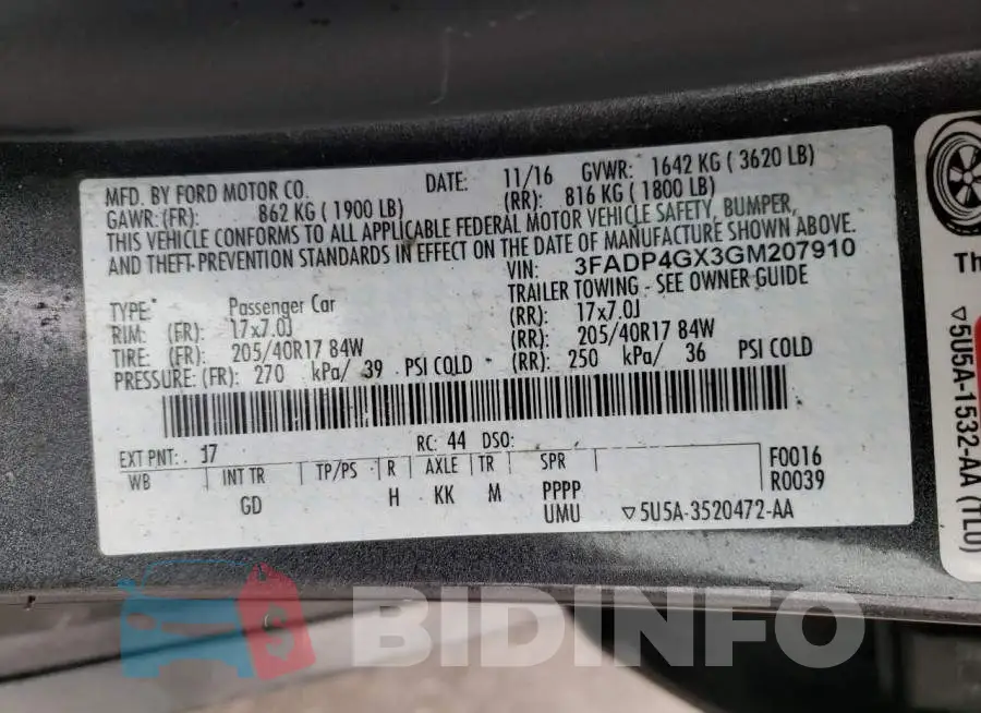 3FADP4GX3GM207910 Photo# 12