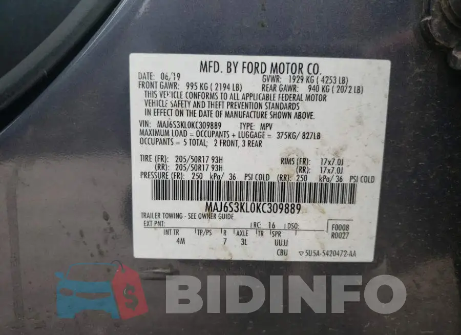 MAJ6S3KL0KC309889 Photo# 13