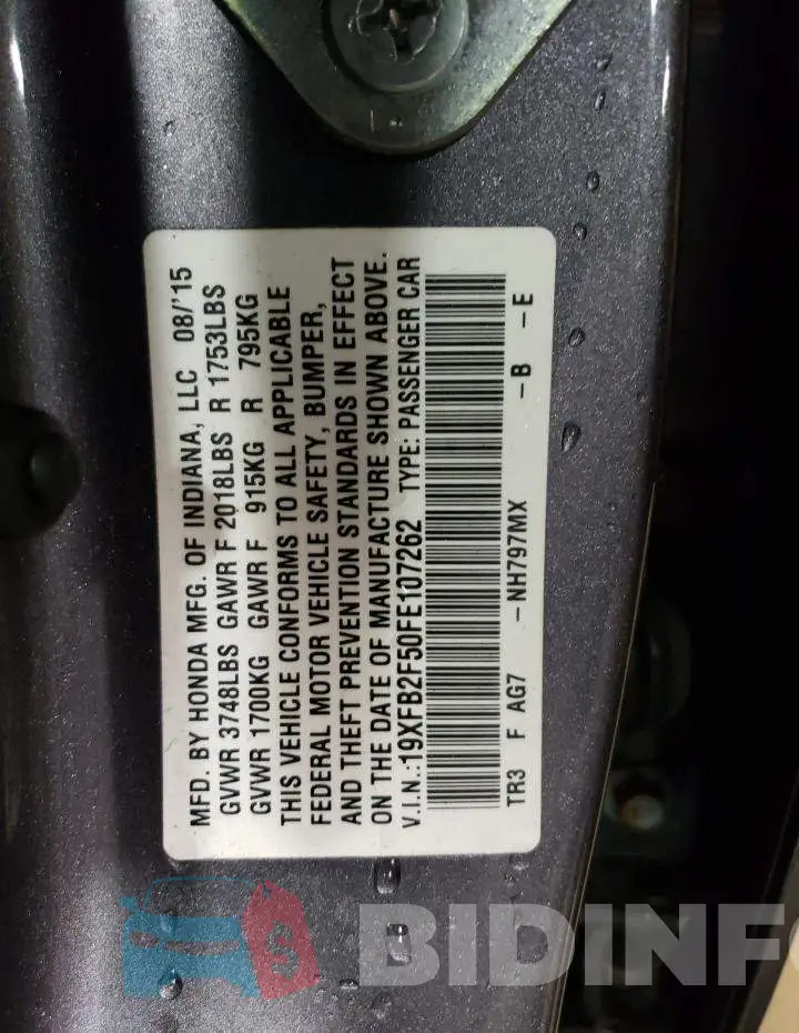 19XFB2F50FE107262 Photo# 12