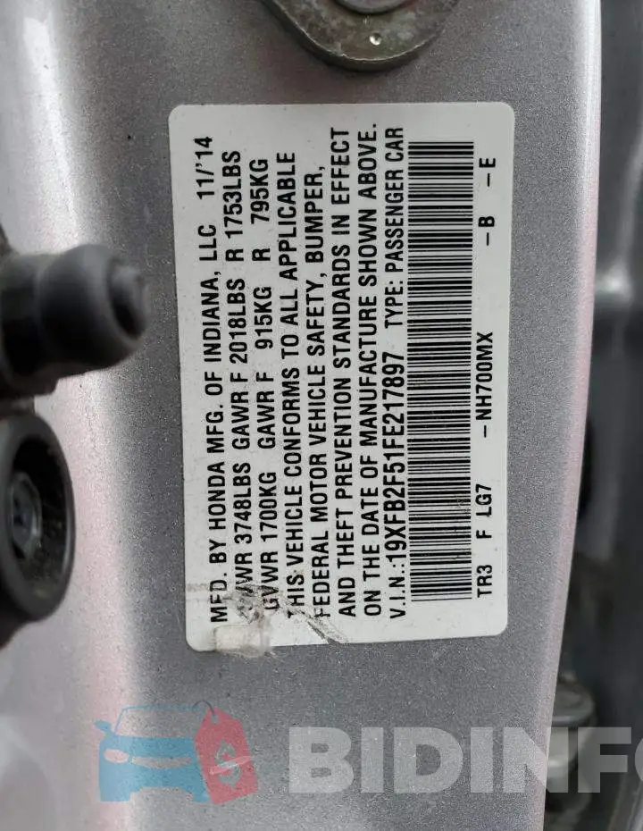 19XFB2F51FE217897 Photo# 12