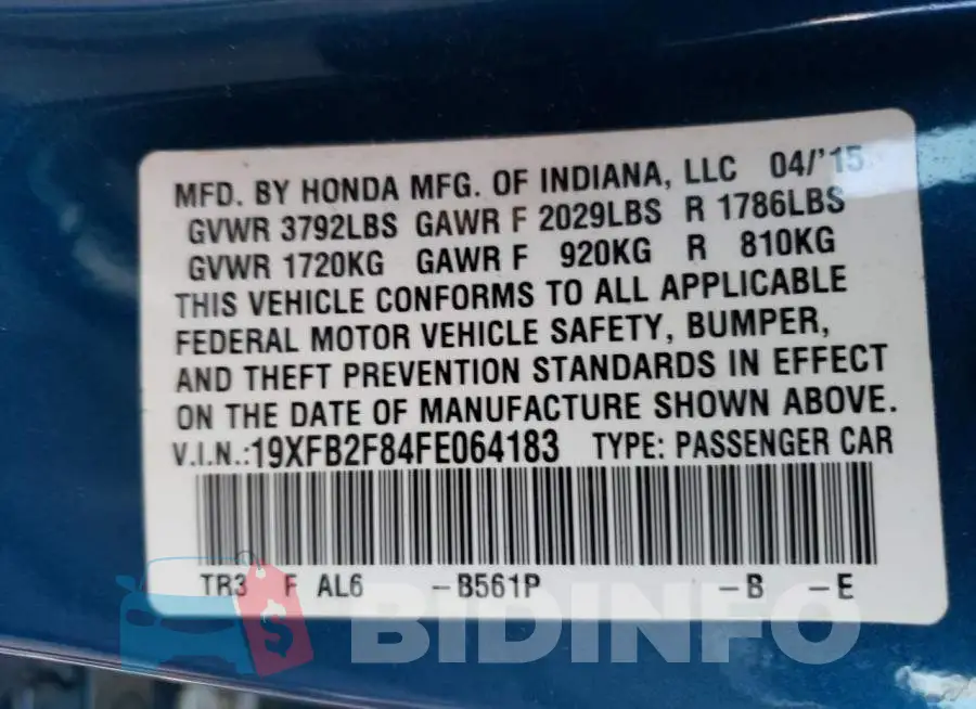 19XFB2F84FE064183 Photo# 12