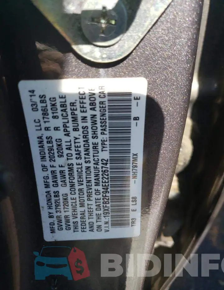 19XFB2F94EE226742 Photo# 10