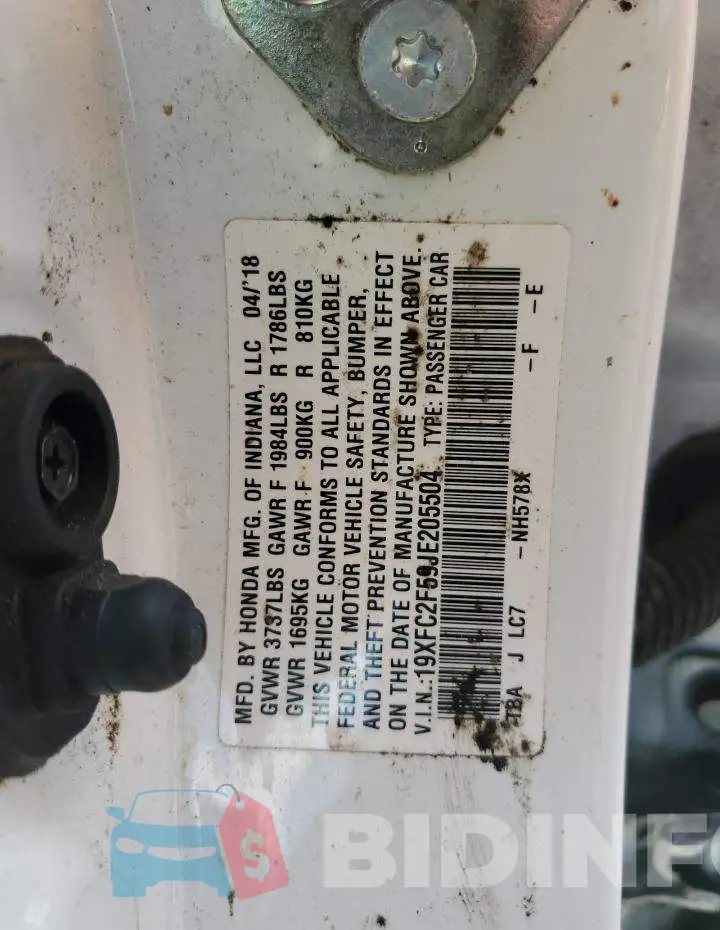 19XFC2F59JE205504 Photo# 13