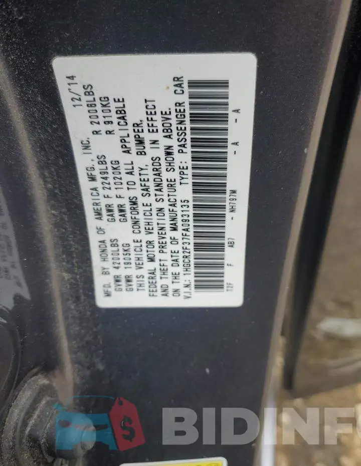 1HGCR2F37FA093135 Photo# 12