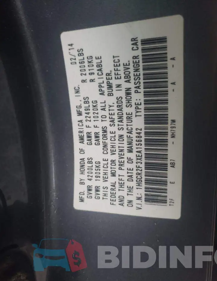 1HGCR2F3XEA156842 Photo# 12
