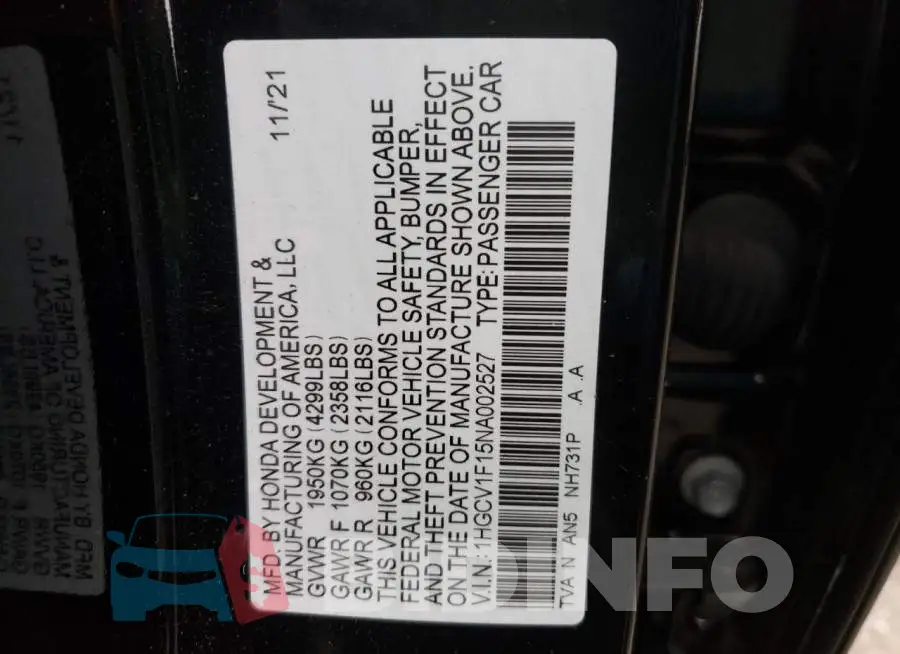 1HGCV1F15NA002527 Photo# 12