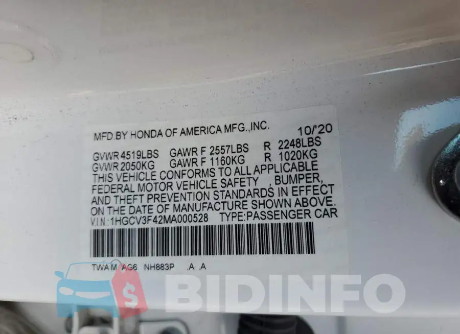 1HGCV3F42MA000528 Photo# 12