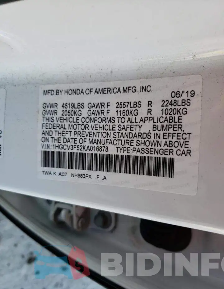 1HGCV3F52KA016878 Photo# 13