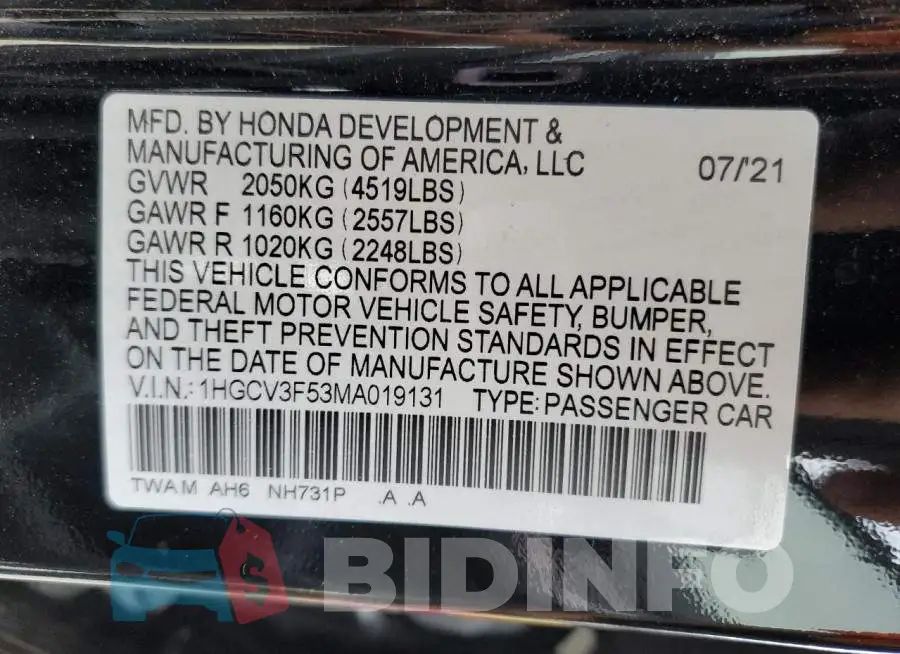1HGCV3F53MA019131 Photo# 13