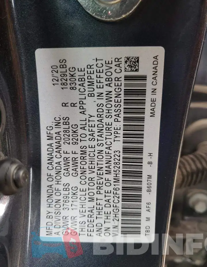 2HGFC2F61MH528223 Photo# 12