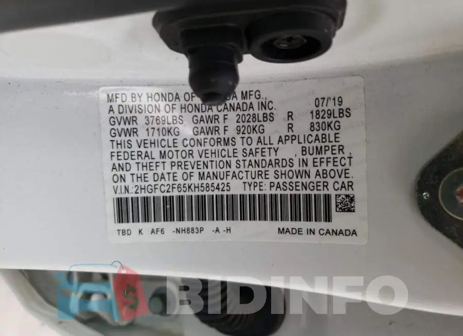 2HGFC2F65KH585425 Photo# 12