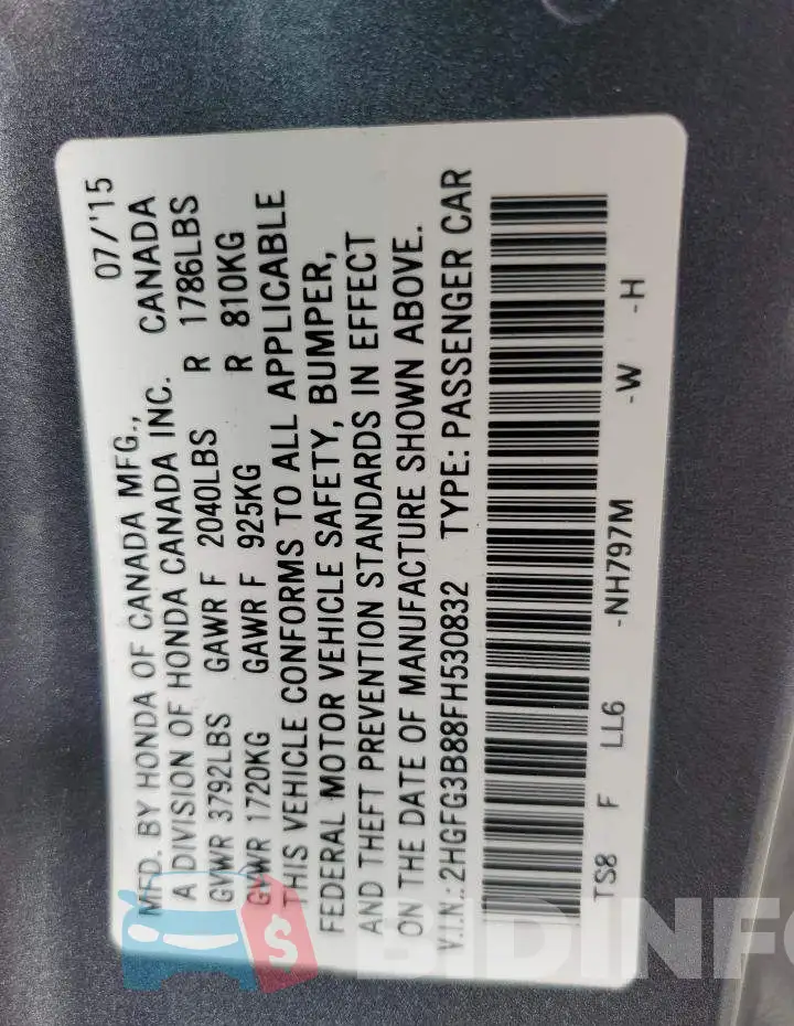 2HGFG3B88FH530832 Photo# 11