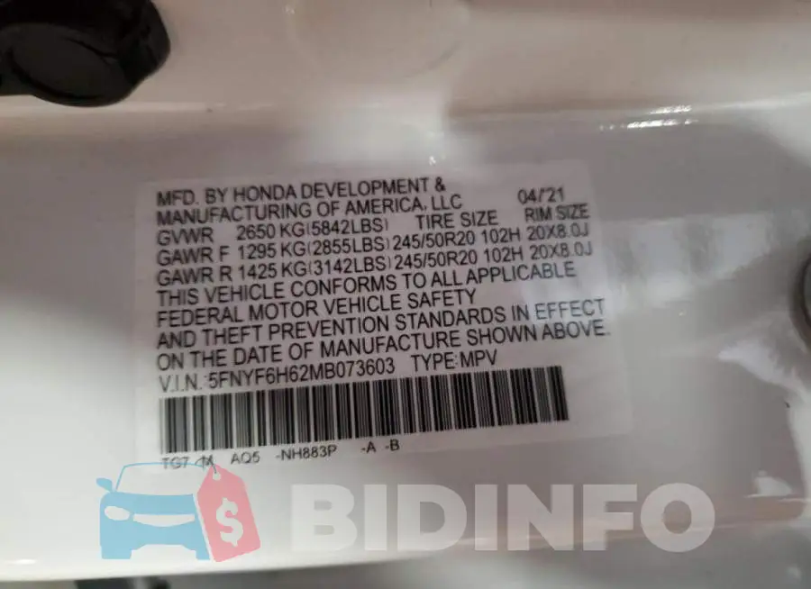5FNYF6H62MB073603 Photo# 13