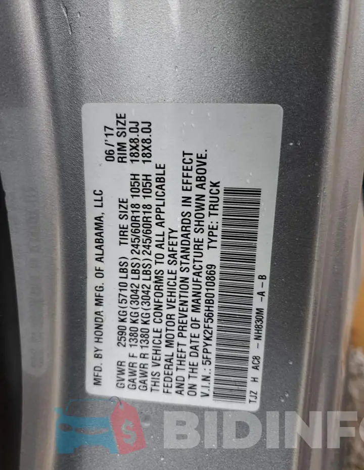 5FPYK2F56HB010869 Photo# 12