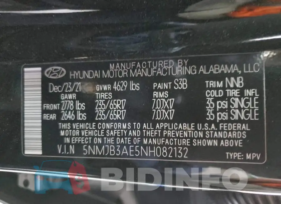 5NMJB3AE5NH082132 Photo# 14