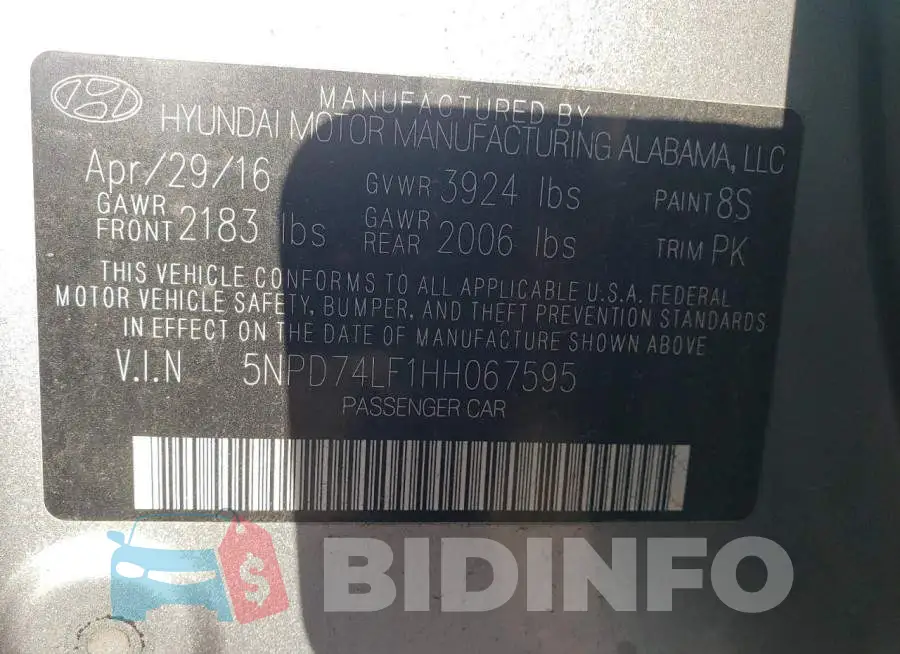 5NPD74LF1HH067595 Photo# 13