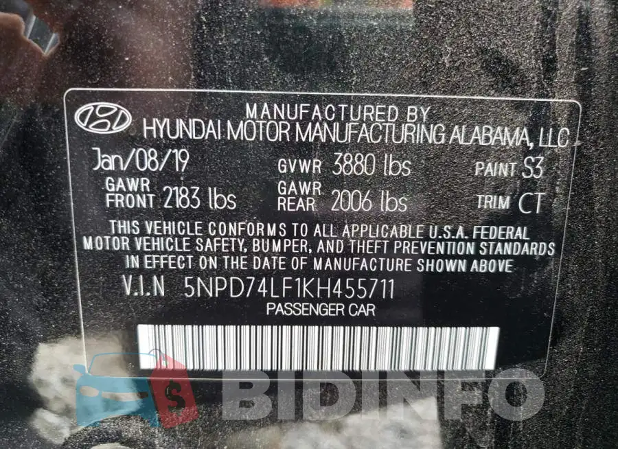 5NPD74LF1KH455711 Photo# 10
