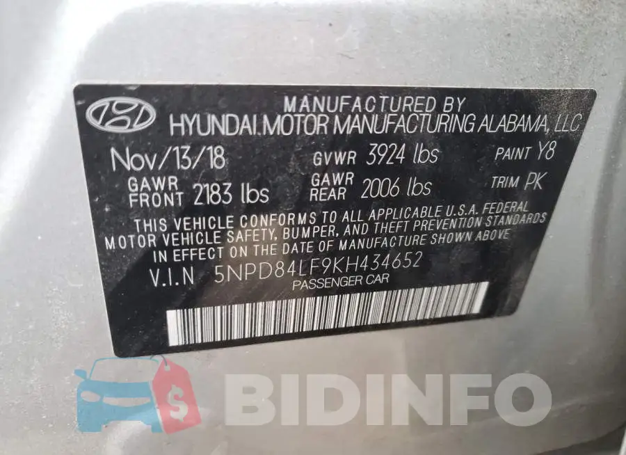 5NPD84LF9KH434652 Photo# 10