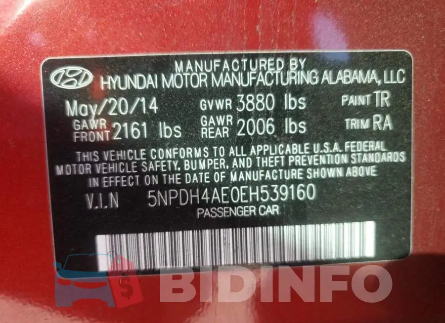 5NPDH4AE0EH539160 Photo# 12