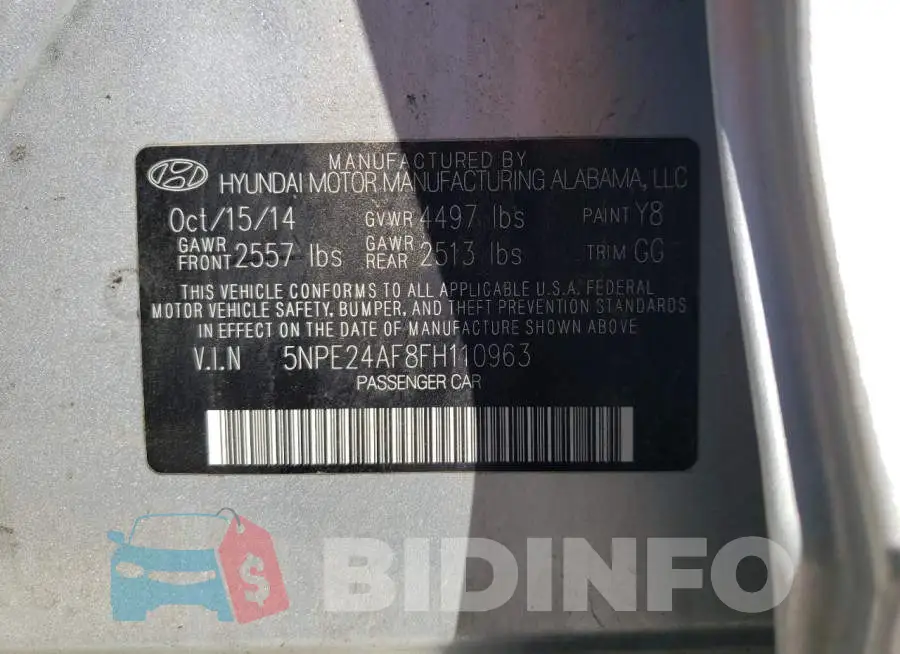 5NPE24AF8FH110963 Photo# 10