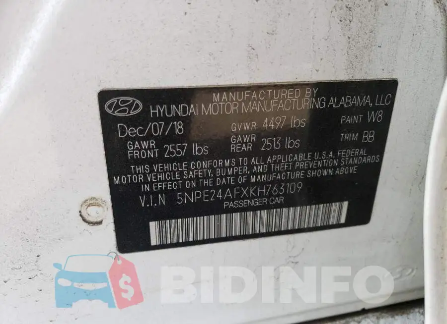 5NPE24AFXKH763109 Photo# 12