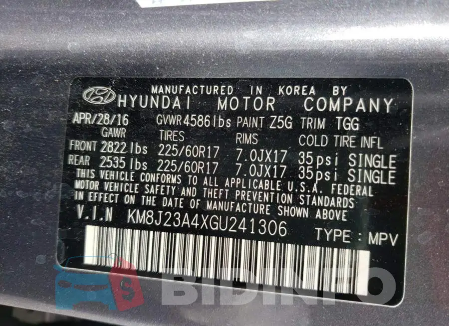 KM8J23A4XGU241306 Photo# 12