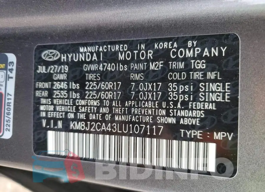 KM8J2CA43LU107117 Photo# 13