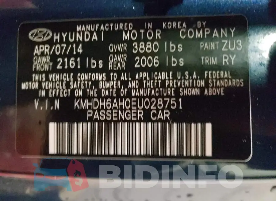 KMHDH6AH0EU028751 Photo# 13