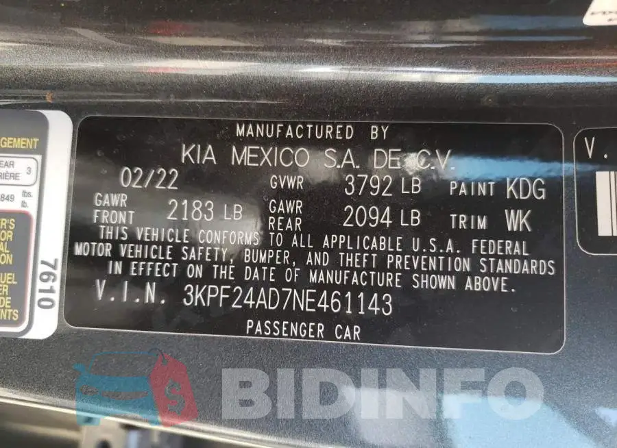 3KPF24AD7NE461143 Photo# 10