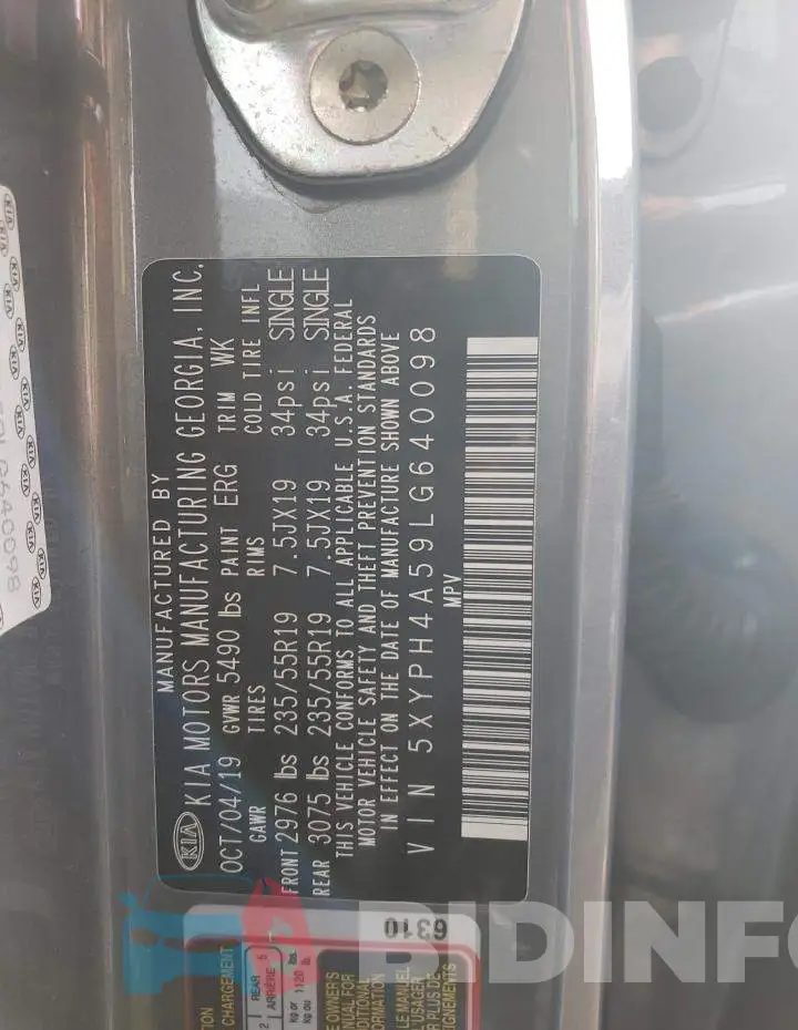 5XYPH4A59LG640098 Photo# 13